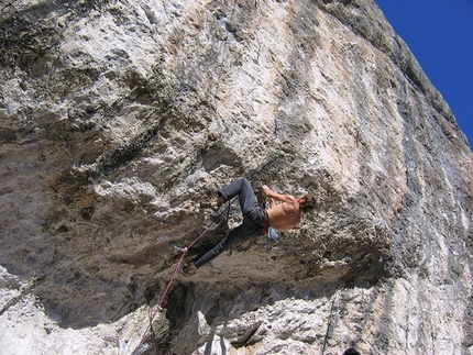 Fonzaso, Veneto, Italy - Flaviano Tezze climbing Intrepido Rocciavia 8a+