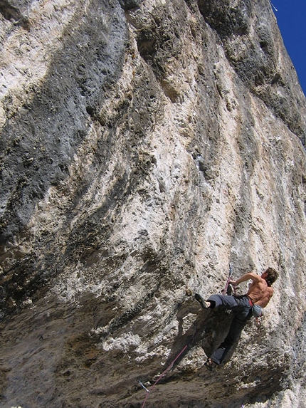 Fonzaso, Veneto, Italy - Flaviano Tezze climbing Intrepido Rocciavia 8a+
