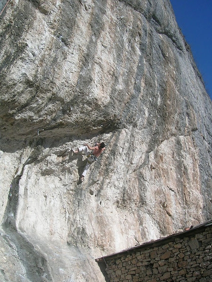 Fonzaso, Veneto, Italy - Nicola Pesavento climbing Belfagor 8b+