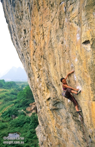 Yangshuo, China - Olivia Hsu, Devil Sticks (5.12b), White Mountain, near Yangshuo, China.