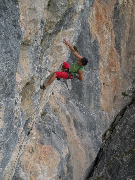 Rio Gere, Cortina - Massimo da Pozzo in arrampicata a Rio Gere