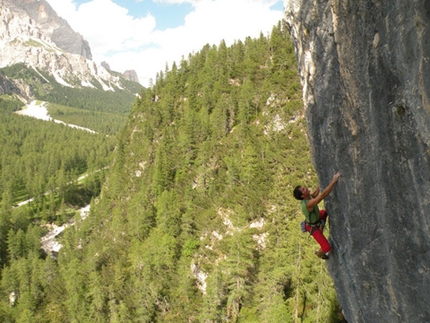 Rio Gere, Cortina - Massimo da Pozzo in arrampicata a Rio Gere