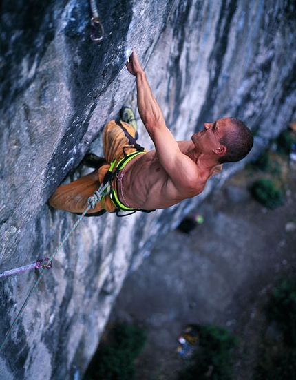 Raven Tor, UK - Steve McClure climbing at Raven Tor, UK.
