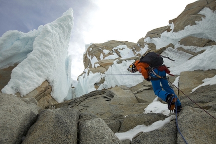 Cerro Torre - David Lama making the first free ascent of the Compressor Route, Cerro Torre, Patagonia 20-21 January 2012.
