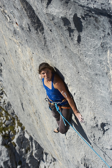 Nina Caprez climbing Silbergeier, Rätikon - 