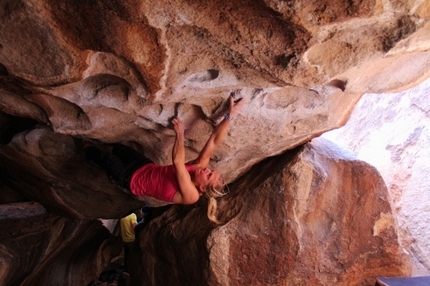 Katharina Saurwein, two 8A+ boulder problems at Hueco