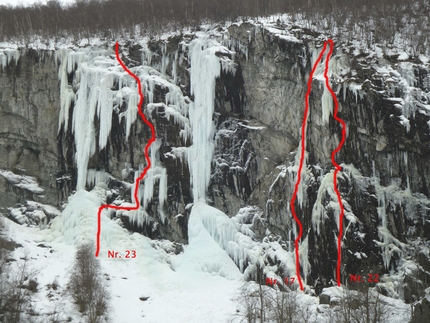 Norvegia 2012 - Power House 17. Rage against the Maschine (M7+ 70m). 22. C3 (M8+ 70m). 23. Perly on Ice (WI 6/M9 70m)