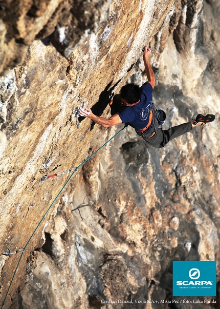 Cristian D'Anzul climbs Vizija at Misja Pec