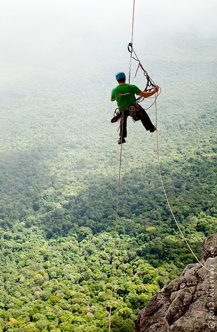 Cerro Autana - Stanley Leary jugging up the fixed ropes on The Yopo Wall