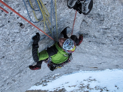 Presolana - Onl 2-3/03/2012 Maurizio Panseri, Daniele Natali and Alessandro Ceribelli carried out the first winter ascent of the via Direttissima up the Presolana North Face.