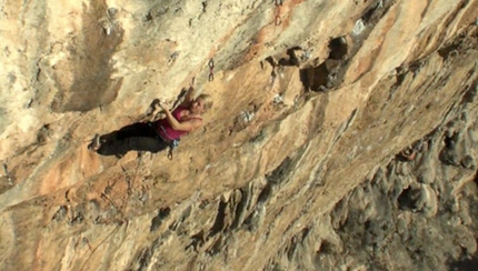 Natalija Gros climbing at Misja Pec, Slovenia