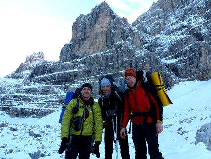 Via Cembridge, Cima Margherita - Rolando Larcher, Fabio Leoni e Luca Giupponi e la Cima Margherita, Dolomiti di Brenta.