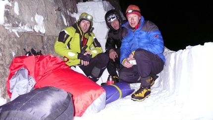 Via Cembridge, Cima Margherita - Luca Giupponi, Rolando Larcher and Fabio Leoni at the bivy.