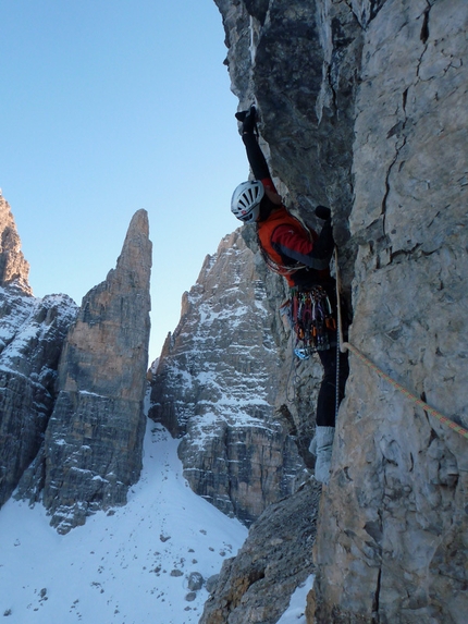 Via Cembridge, Cima Margherita - Rolando Larcher and, in the background, Campanile Basso, Brenta Dolomites.