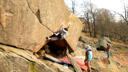 Paul Robinson climbing The Ace at Stanage