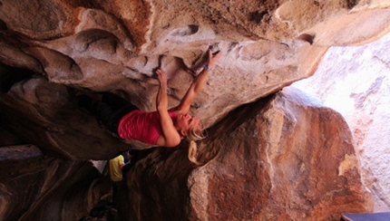 Katharina Saurwein, two 8A+ boulder problems at Hueco
