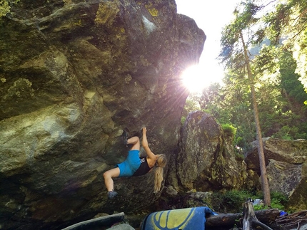Shauna Coxsey climbing One Summer in Paradise 8B, Magic Wood, Switzerland