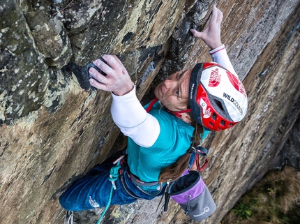 Caroline Ciavaldini climbing Requiem at Dumbarton Rock