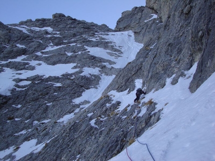 Gran Sasso - From 14 - 16/03/2012 Andrea Di Donato and Bertrand Lamaire carried out a winter ascent of Il nagual e la farfalla on the Gran Sasso.