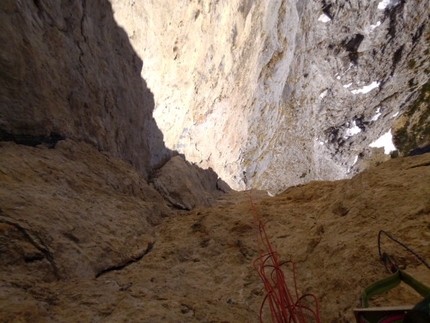 Spiz di Lagunaz - Marco Anghileri: 14 marzo - dalla sosta prima del traverso