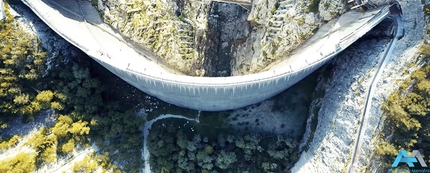 Bird's-eye view of Vajont dam, 54 years after the disaster