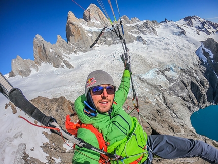 Aaron Durogati paragliding next to Fitz Roy in Patagonia