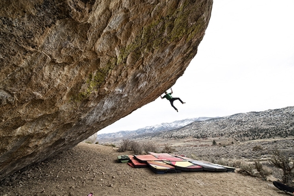 Daniel Woods climbing The Process at Bishop