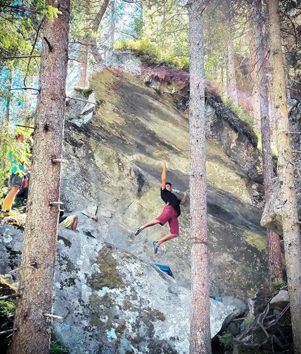 Luca Rinaldi sending Power of Now 8C at Magic Wood in Switzerland