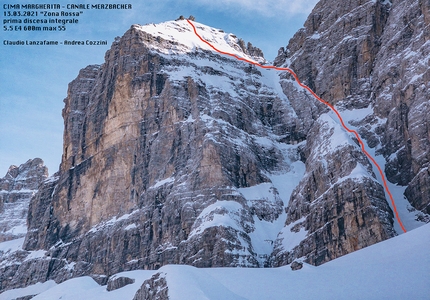 Dolomiti di Brenta Cima Margherita - Canale Merzbacher discesa integrale