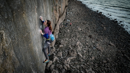 The Big Bang, the Emma Twyford climbing at Lower Pen Trwyn in Wales
