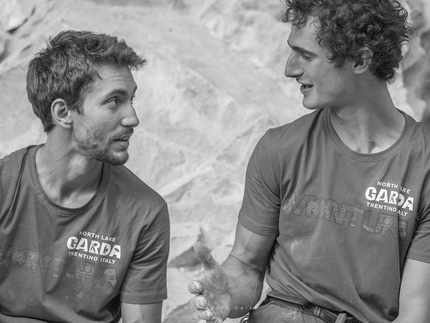 Stefano Ghisolfi and Adam Ondra climbing at Arco