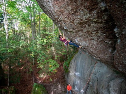 Buster Martin climbs Action Directe in the Frankenjura