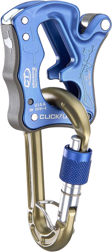 Belay device Click Up - A belay device with manual braking, especially designed for crag climbing.