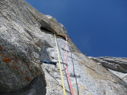 Presanella - Depravation, established on 31/03/2012 by Francesco Salvaterra and Patrick Ghezzi up the East Face of Presanella.