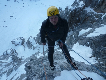 Kein Rest Von Sehnsucht, Punta Tissi, Civetta - Enrico Geremia durante la prima invernale di Kein Rest Von Sehnsucht, Punta Tissi, Civetta