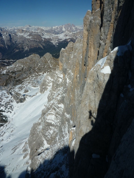 Kein Rest Von Sehnsucht, Punta Tissi, Civetta - In azione durante la prima invernale di Kein Rest Von Sehnsucht, Punta Tissi, Civetta