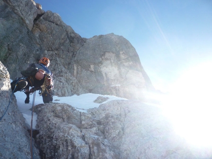 Kein Rest Von Sehnsucht, Punta Tissi, Civetta - In azione durante la prima invernale di Kein Rest Von Sehnsucht, Punta Tissi, Civetta