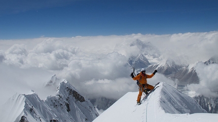 Nuptse - 17/05/2012: David Göttler on the summit of Nuptse (7861m), climbed via the long and difficult North Ridge Scott route together with Gerlinde Kaltenbrunner.