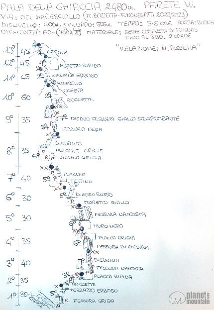 Via del Maresciallo, Dirupi di Larsec, Catinaccio, Dolomiti, Marco Bozzetta, Federico Monegatti - La relazione di 'Via del Maresciallo' ai Dirupi di Larsec, Catinaccio, Dolomiti (Marco Bozzetta, Federico Monegatti 2023)