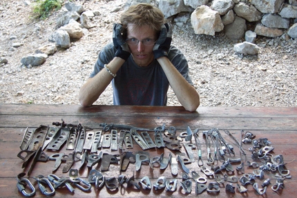 Mount Morcheka, Crimea - Sergey Nefedov after rebolting and cleaing the route Center, Mount Morcheka