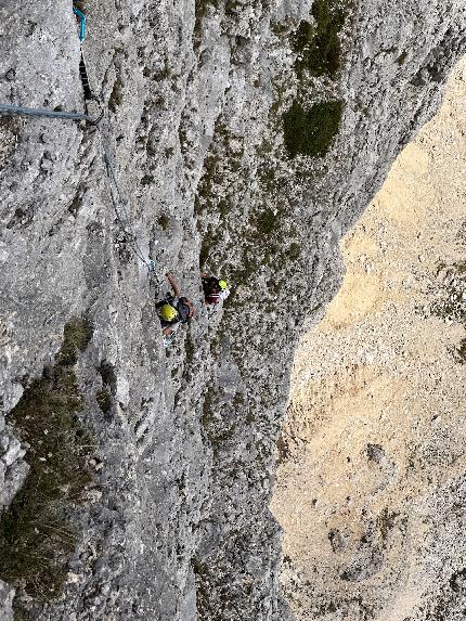 Valerio Giordano, Piccolo Lagazuoi, Dolomiti, Massimo da Pozzo, Giordano Riello, Perla Riello, Michele Titton - L'apertura della via 'Valerio Giordano' al Piccolo Lagazuoi, Dolomiti (Massimo da Pozzo, Giordano Riello, Perla Riello, Michele Titton 08/2023)