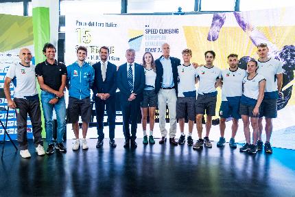 Roma Qualifica Olimpica Europea di Arrampicata Speed - Gli atleti alla conferenza stampa di presentazione dell’evento di Qualifica Olimpica Continentale di Arrampicata Speed che si svolgerà venerdì 15 settembre presso la Grand Stand Arena al Foro Italico di Roma.