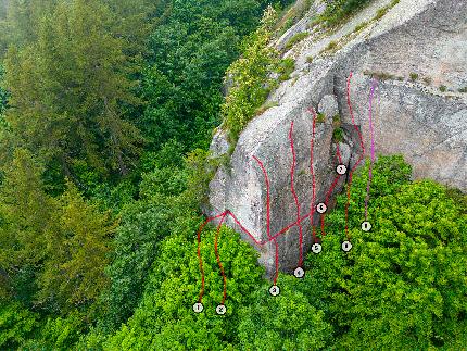 Valle Orco Il Dado - The topo of the crag Il Dado in Valle dell'Orco, Italy