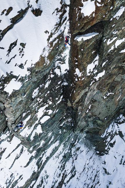 Breithorn Centrale, François Cazzanelli, Leonardo Gheza - François Cazzanelli and Leonardo Gheza making the first ascent of 'Estate Indiana' on Breithorn Centrale