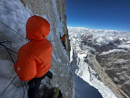 Jannu, Nepal, Himalaya, Matt Cornell, Alan Rousseau, Jackson Marvell - Matt Cornell, Alan Rousseau and Jackson Marvell making the alpine style first ascent of  'Round Trip Ticket' on the north face of Jannu in Nepal (7-13/10/2023)