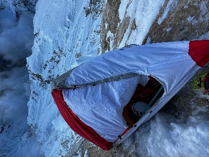 Jannu, Nepal, Himalaya, Matt Cornell, Alan Rousseau, Jackson Marvell - Matt Cornell, Alan Rousseau and Jackson Marvell making the alpine style first ascent of  'Round Trip Ticket' on the north face of Jannu in Nepal (7-13/10/2023)