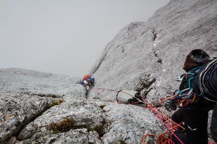 Oltre il Diau, Antelao, Dolomites, Martin Dejori, Titus Prinoth, Alex Walpoth - The first ascent of 'Oltre il Diau' on Mt. Antelao in the Dolomites (Martin Dejori, Titus Prinoth, Alex Walpoth 04-07/10/2023)