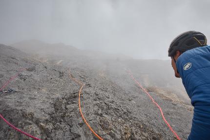 Oltre il Diau, Antelao, Dolomites, Martin Dejori, Titus Prinoth, Alex Walpoth - The first ascent of 'Oltre il Diau' on Mt. Antelao in the Dolomites (Martin Dejori, Titus Prinoth, Alex Walpoth 04-07/10/2023)