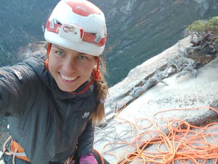 Michaela Izakovičová, Golden Gate, El Capitan, Yosemite - Summit selfie: Miška Izakovičová on the top of El Capitan, Yosemite after having repeated Golden Gate