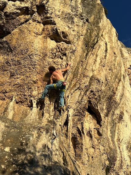 Costiera, Friuli, Italy - Nicolò Liva climbing Santa Esmeralda (8a) at Costiera